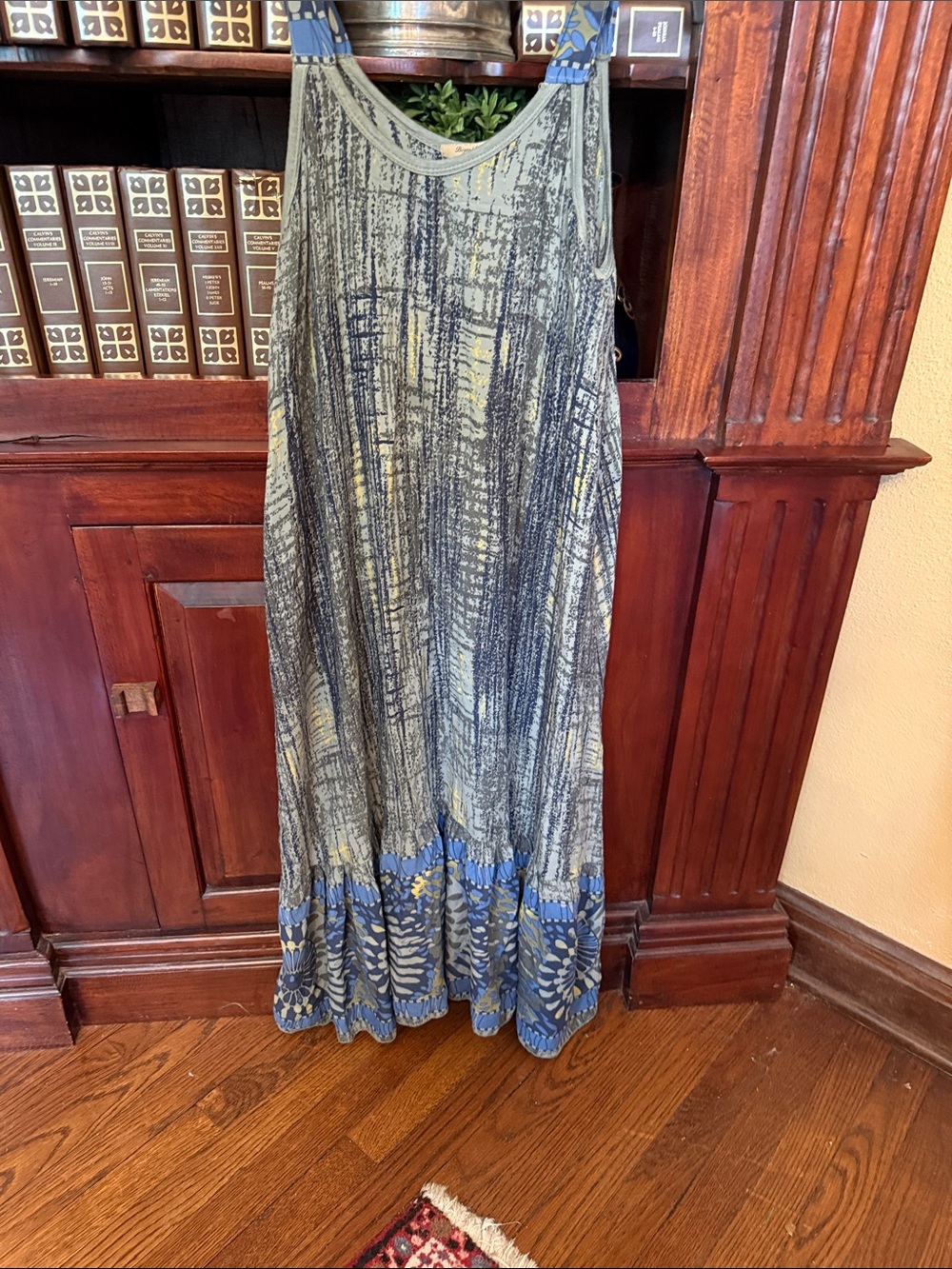 Beyond capri.  Blue and Gray Printed Maxi dress